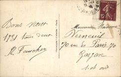 POSTAL de la VENDIMIA Saint Germain en el martillo de Bush el castillo el piso la iglesia y la estación de tren