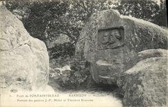 CPA Foret De Fontainebleau Barbizon Medaillon Portrait des peintres JF Millet et Theodore Rousseau