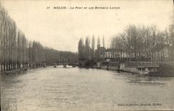 VINTAGE POSTCARD Melun the Bridge And the Boats Laundrette