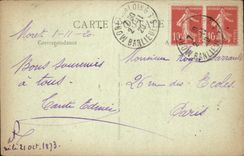 POSTAL Moret de la VENDIMIA en Loing el puente la iglesia y la puerta del puente o de Borgoña