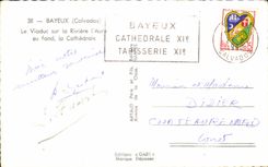 CPM Bayeux Le Viaduc sur la Riviere l'Aure au fond la Cathedrale Canoe