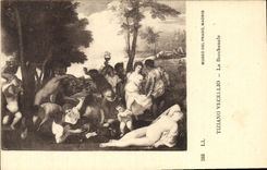 VINTAGE POSTCARD Museo Del Prado Madrid Tiziano Vecelio Baechanale