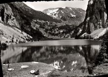 POSTAL MODERNA área de los arcos Carroz el lago Flaine y furgonetas grandes