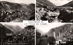 VINTAGE POSTCARD Souvenir Of the Tower De Carol Dimensions Gendarmerie the turns of Carol Viaduc