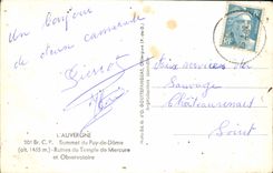 MODERN CARD Auvergne Summit Of Puy De Dome Ruins Of the Mercury Temple And Observatory
