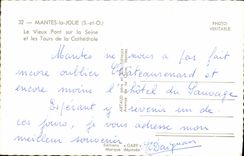 CPM Mantes La Jolie Le Vieux Pont Sur La Seine Et Les Tours La Cathedrale Peche Pecheur