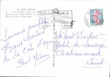 POSTAL MODERNA la dimensión del azul la cornisa del oro el el camino de la playa entre Theoule y agradable