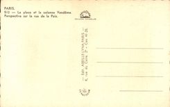 MODERN CARD Paris the Place And the Column Vendome View On the Street Of Peace