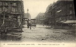 VINTAGE POSTCARD Floods Of Paris Hotel Holy Terminus And Station Lazare