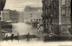CPA Inondations De Paris Gare Saint Lazare Et Place De Rome