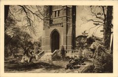 VINTAGE POSTCARD Paris the Public garden And the Entry Of the Tower Saint Jacques Lion