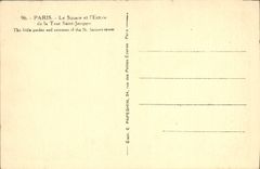 VINTAGE POSTCARD Paris the Public garden And the Entry Of the Tower Saint Jacques Lion