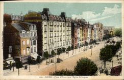 VINTAGE POSTCARD Rheims Places D' Erlon Towards the Church St Jacques Hotel of the gold Lion