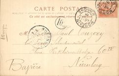 Panorama de Mortain de la POSTAL de la VENDIMIA tomado de la roca de la aguja