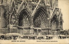 VINTAGE POSTCARD Rheims In Ruins Large Gate of the Cathedral