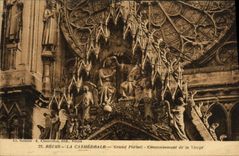 VINTAGE POSTCARD Rheims the Cathedral Large Gate Crowning of the Virgin