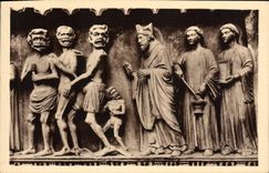 VINTAGE POSTCARD Rheims Cathedral of Gate St Sixth Saiont Remi driving out the demons of the Devil city