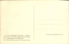 VINTAGE POSTCARD Rheims Cathedrale lies Southern of the central Porch of the large Annonciation gate and Visitation