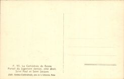 VINTAGE POSTCARD Rheims the Cathedral of Gate of the Last Judgment Saint Paul and Saint Jacques