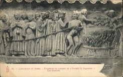 CPA Reims La Cathedrale Fragment de tympan du Portail du Jugement Les damnes Diable