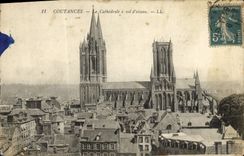 VINTAGE POSTCARD Coutances the Cathedral As the crow flies