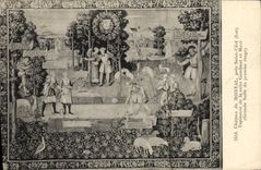 VINTAGE POSTCARD Castle De Montal Close Saint Cere Tapestry of the Gombaut continuation and Mace Big room of the first stage