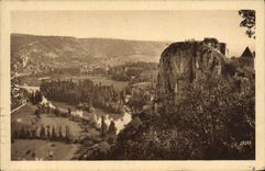 VINTAGE POSTCARD Valley Of the Batch the Rock Of St Cirq Lapopie And the Village Of Turn De Faure