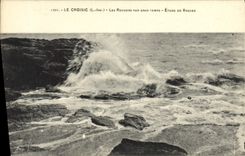 VINTAGE POSTCARD Croisic Rocks By Heavy weather Details of waves