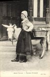 CPA Ancien Costume Paysanne Normande Femme ane Folklore 
