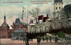 VINTAGE POSTCARD Brussels Fair 1910 Entered Village fair of Worms the Large terrace