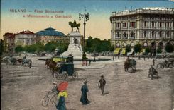 VINTAGE POSTCARD Milano Foro Bonaparte E Monument has Garibaldi