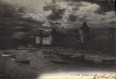VINTAGE POSTCARD Morges the night