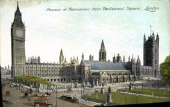 La POSTAL de la VENDIMIA contiene del parlamento del jardín público de Londres del parlamento
