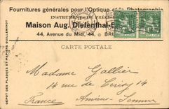 Entier Diefenthal Fournitures generale pour l'optique et la Photographie Avenue du Midi Bruxelles Optique