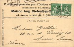 Entier Diefenthal Fournitures generale pour l'optique et la Photographie Avenue du Midi Bruxelles Optique