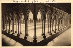VINTAGE POSTCARD Soft France the Mount St Michel Galleries Abbey Of the Cloister