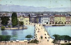 VINTAGE POSTCARD Geneva Bridge And Quay Of Mont Blanc
