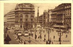 VINTAGE POSTCARD Brussels Places of Brouckere and Monument Anspach