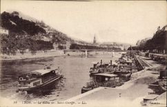 VINTAGE POSTCARD Lyon the Saone Towards Saint Georges Boats Barges