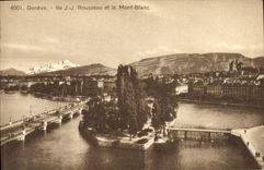 CPA Geneve Ile Rousseau et le Mont Blanc