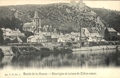 VINTAGE POSTCARD Borders of the Meuse Bouvigne and Ruines of Bad cold Heart