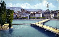 VINTAGE POSTCARD Geneva the Large Quay