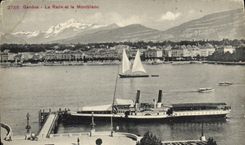 CPA Geneve La Rade et le Montblanc Bateau
