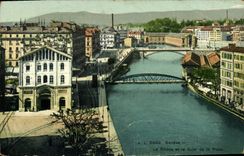 VINTAGE POSTCARD Geneva the Rhone and the Quay of the Post office