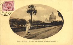 CPA Roma Pietro Pio Passeggio nei gardini vaticani Pape