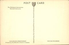 POSTAL de la VENDIMIA la Universidad de Harvard biológica de los laboratorios