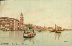 VINTAGE POSTCARD Venezia Canal Large Alberghi boats