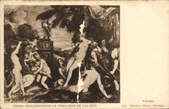 VINTAGE POSTCARD Diana Descubriendo Debilidad De Calisto Tiziano