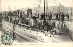 VINTAGE POSTCARD Boulogne On Sea Destroyer With the Port Boat Train