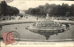 Paladar de la POSTAL de la VENDIMIA de Versalles el parque del lavabo del castillo de Latone y de Tapis verde